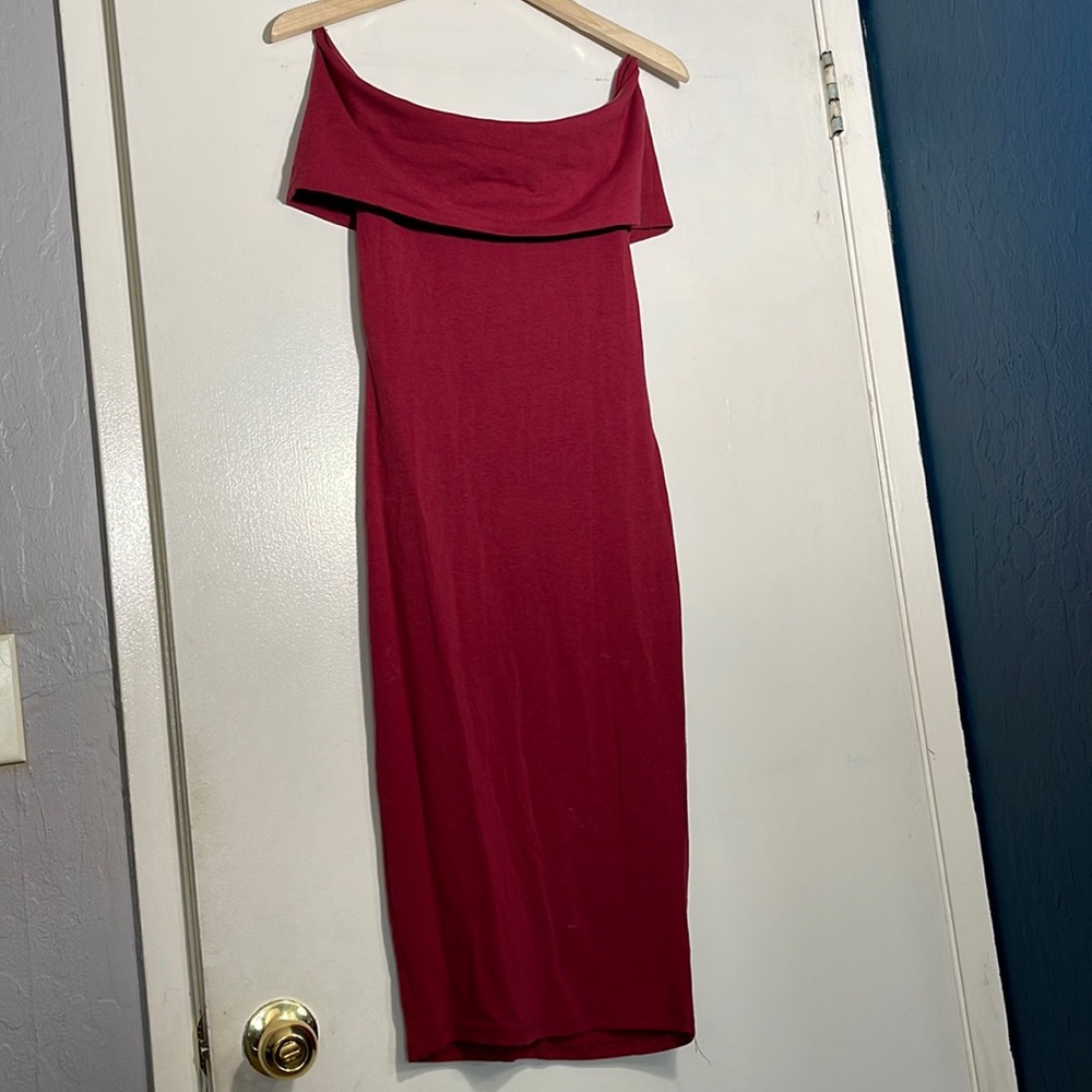 burgundy across shoulder dress